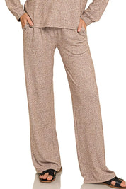Zenana Soft Melange Long Sleeve Tee & Pants Set | Daverri Fashions