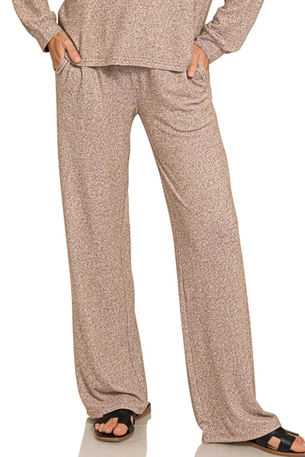 Zenana Soft Melange Long Sleeve Tee & Pants Set | Daverri Fashions