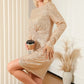Sequin Knot Round Neck Long Sleeve Mini Dress - DAVERRI FASHIONS