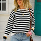 Angel Wings Warm Spice Striped Round Neck Sweater - DAVERRI FASHIONS