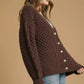 Umgee Cable Knit Pearl Button Cardigan Chocolate - DAVERRI FASHIONS
