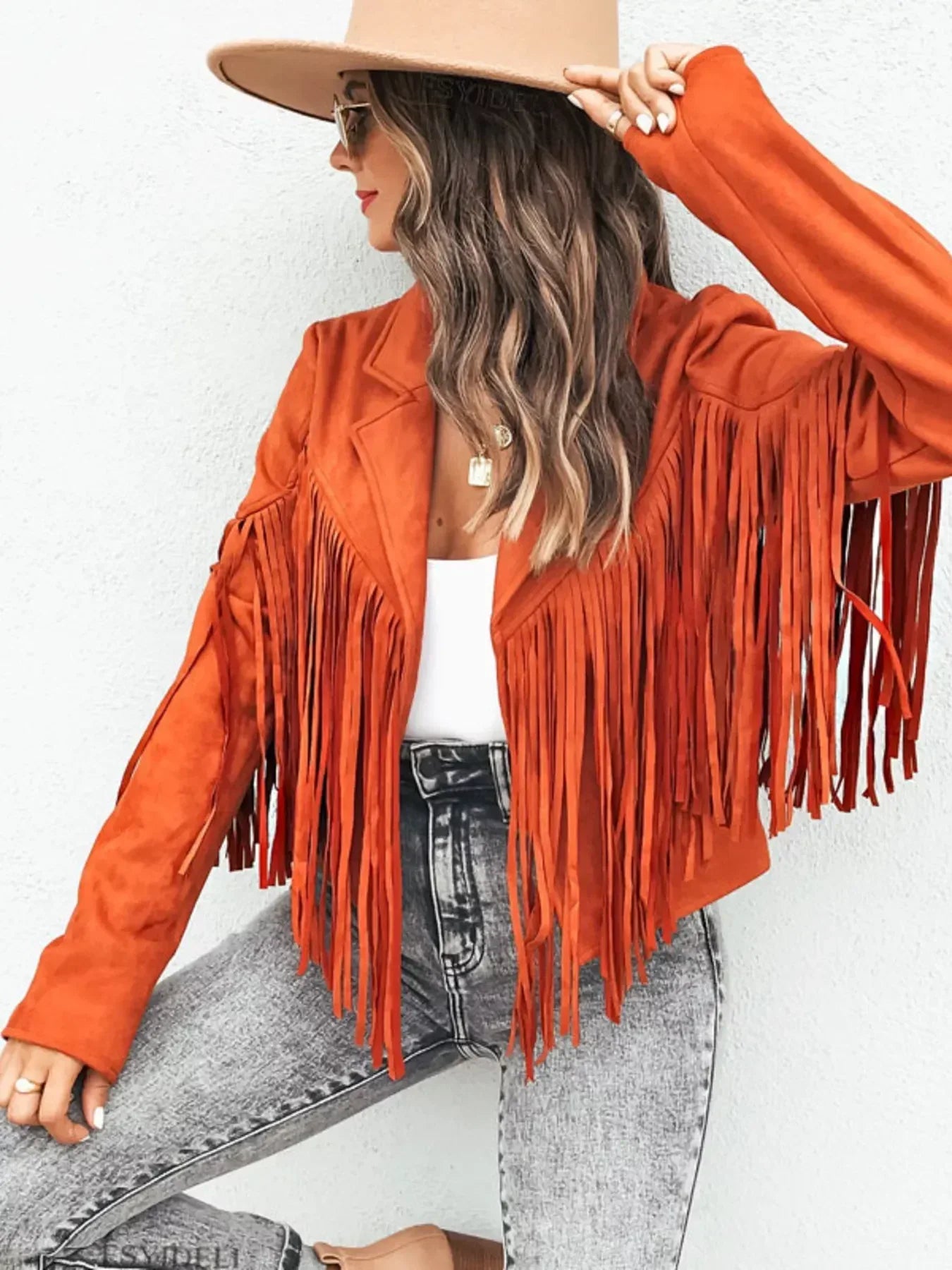 Fringe Open Front Cropped Jacket - DAVERRI FASHIONS