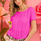 BiBi Cable Knit Short Sleeve Sweater - DAVERRI FASHIONS