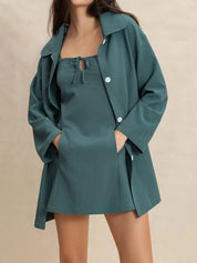 Tie Shoulder Mini Dress and Long Sleeve Top Set | Daverri Fashions