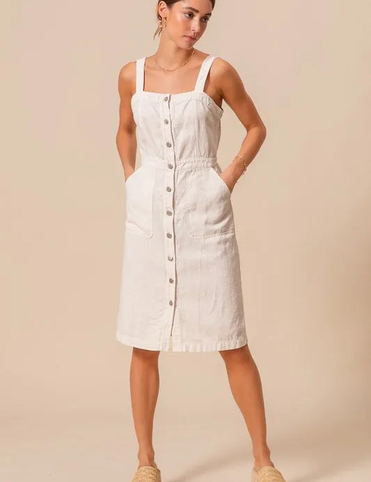 SO ME Button Down Pocket Front Pinafore Dress | Daverri Fashions