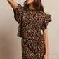 BiBi leopard print waffle texture ruffle sleeve top and shorts set
