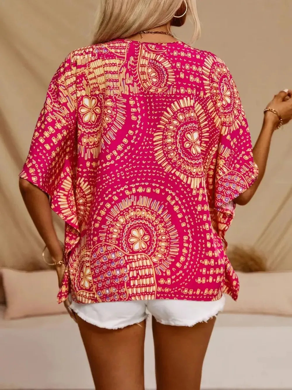 Printed V-Neck Half Sleeve Top | Blouses Daverri Fashions