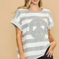 Umgee Peace Sign Patch Striped French Terry T-Shirt - DAVERRI FASHIONS