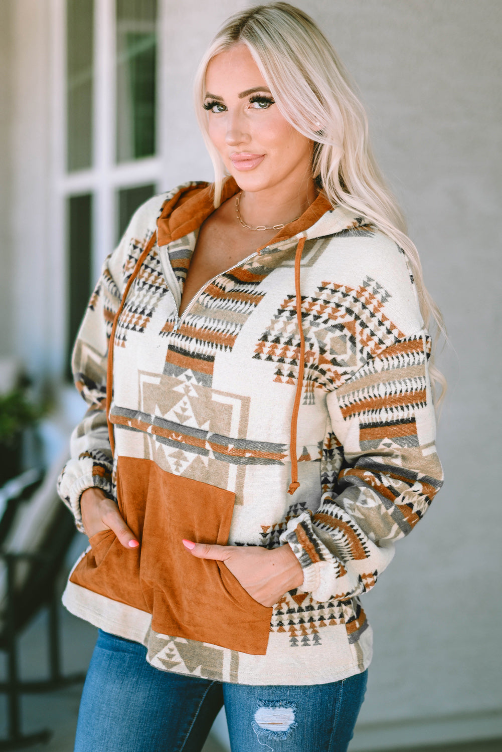 Geometric Quarter-Zip Hoodie | Hoodies Daverri Fashions