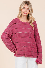 Mittoshop Openwork Round Neck Drop Shoulder Sweater Tops