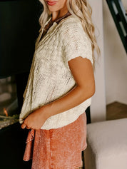 Notched Short Sleeve Sweater | Sweaters Daverri Fashions