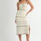 MABLE Contrast Striped Crochet Knit Midi Dress