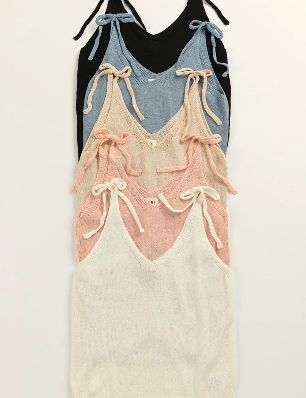 BiBi Tied Shoulder Solid Knit Top | Tank Tops Daverri Fashions