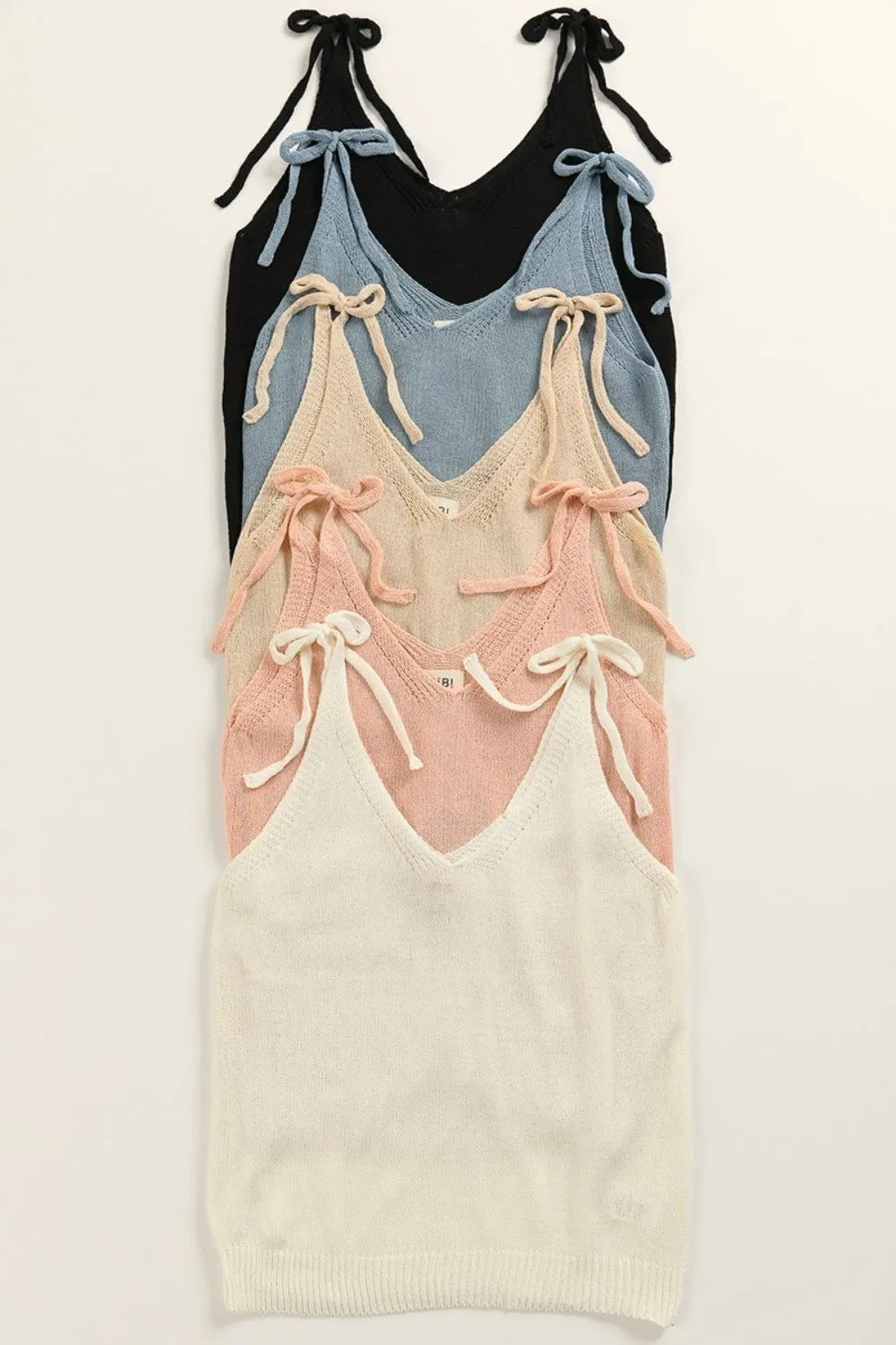 BiBi Tied Shoulder Solid Knit Top Tank Tops