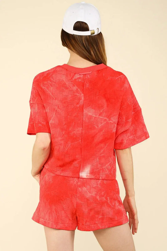 VERY J Quilted Washed Crop Top and Shorts Set - DAVERRI FASHIONS