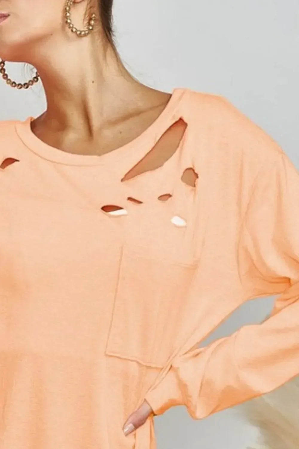 BiBi Triblend with Laser Cut Detailed T-Shirt - DAVERRI FASHIONS