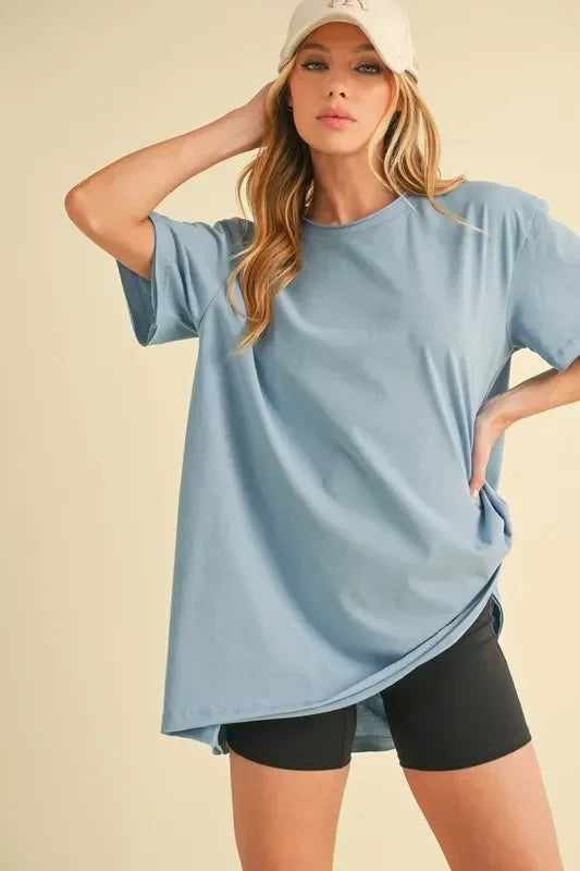 Aemi+Co Round Neck Short Sleeve Oversized T-Shirt - DAVERRI FASHIONS