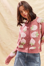 SO ME Strawberry Fruit All Over Button Sweater Cardigan | Cardigans Daverri Fashions