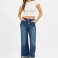 RISEN Full Size High Rise Crop Wide Straight Cuffed Jeans Plus Size - DAVERRI FASHIONS