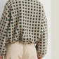 Daverri plaid zip-up sherpa jacket in green and cream checkered pattern