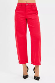 RISEN High Rise Ankle Cuffed Barrel Pants | Pants Daverri Fashions