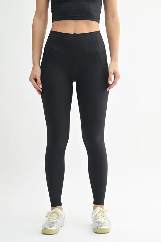 MONO B Soft Ribbed High Waisted Leggings BLACK