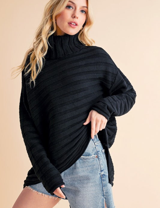 Aemi + Co Asymmetrical Side Slit Turtleneck Sweater