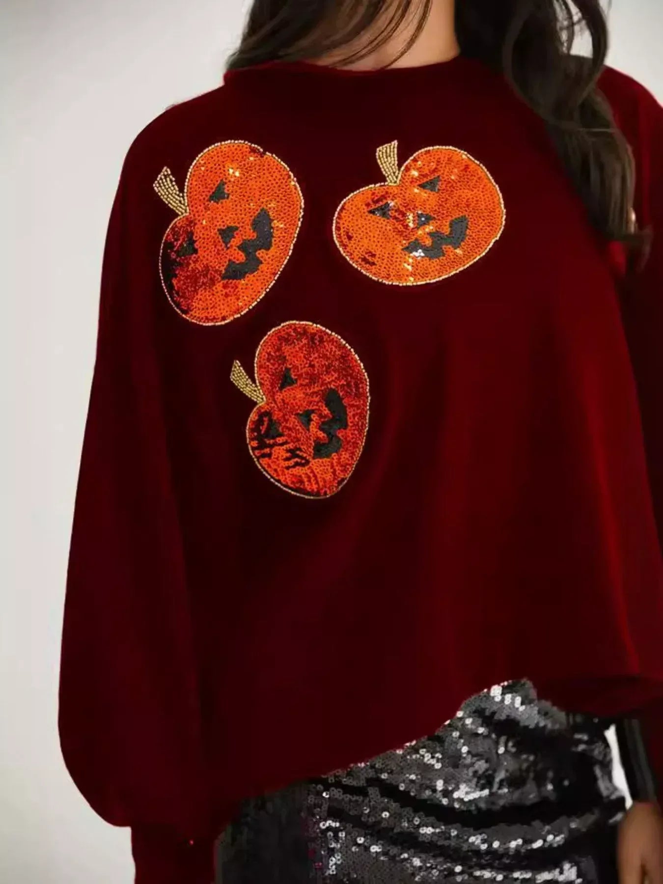 Halloween Pumpkin Round Neck Sweatshirt - DAVERRI FASHIONS