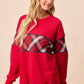 BiBi Christmas Theme Plaid Block Sweatshirt with Binding - DAVERRI FASHIONS