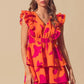 SO ME Floral V Neck Layered Dress with Elasticized Waist