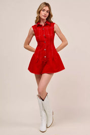 SO ME Button Down Sleeveless Collared Game Day Mini Dress | Mini Dresses Daverri Fashions
