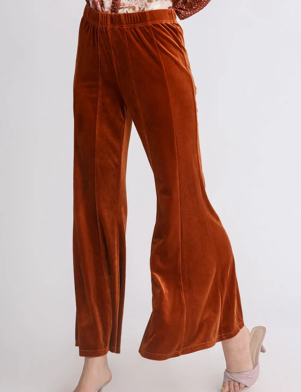 Terracotta Umgee High Rise Elastic Waist Flare Pants | Daverri Fashions