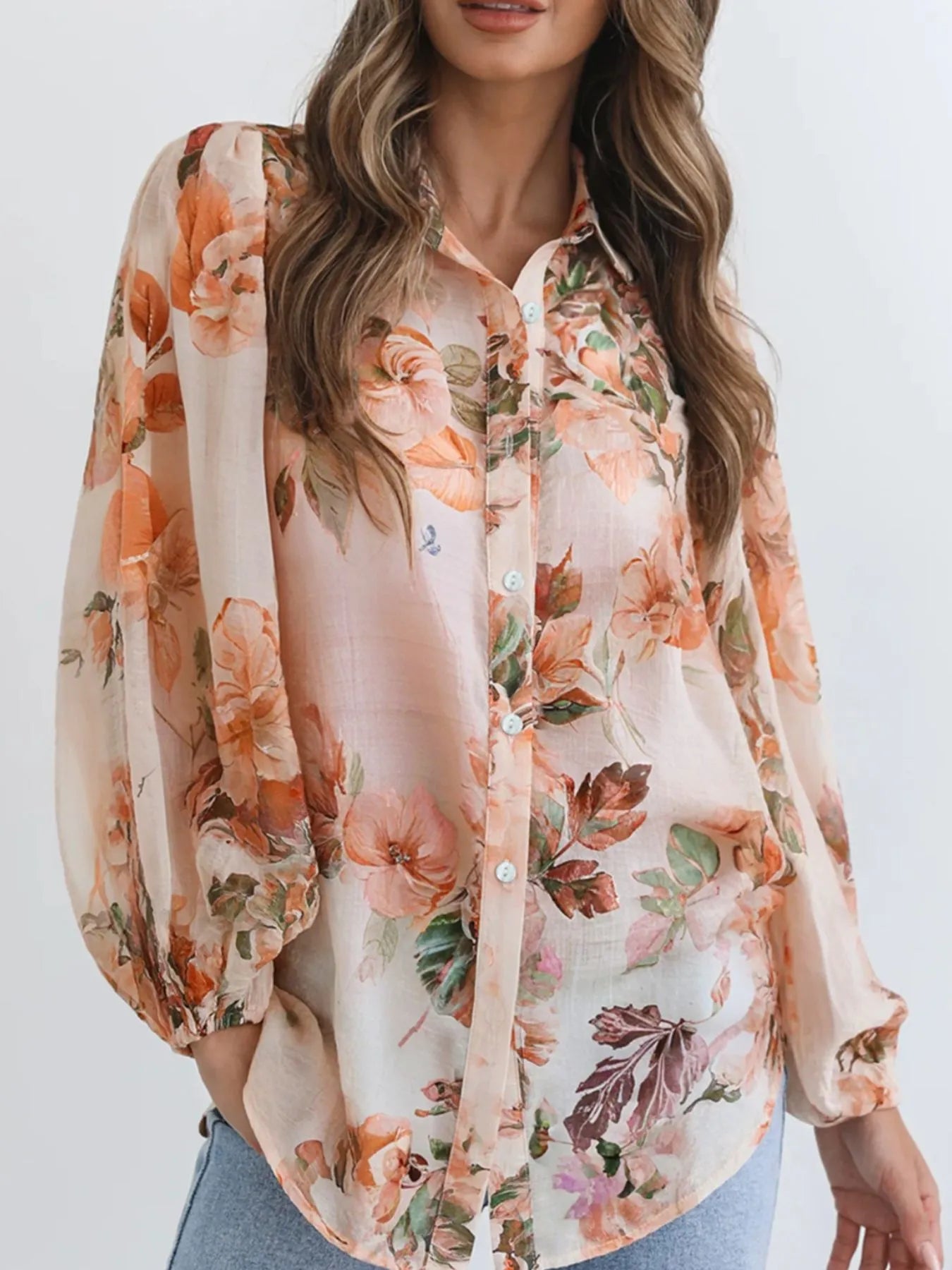 Floral Print Button-Up Shirt | Shirts Daverri Fashions