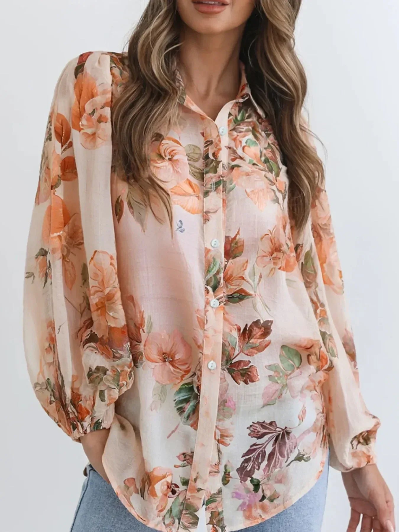 Floral Print Button-Up Shirt - DAVERRI FASHIONS