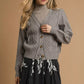 Umgee Chunky Cable Knit V-Neck Button-Up Cardigan H. Grey - DAVERRI FASHIONS