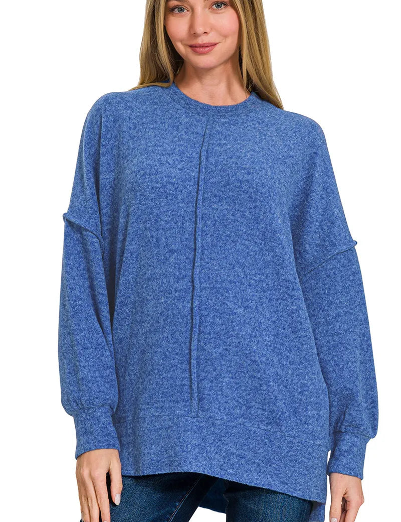 LT NAVY Zenana Brushed Melange Hacci Oversized Sweater | Sweaters Daverri Fashions