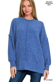 LT NAVY Zenana Brushed Melange Hacci Oversized Sweater | Sweaters Daverri Fashions