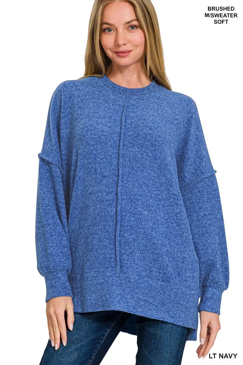 Zenana Brushed Melange Hacci Oversized Sweater - DAVERRI FASHIONS