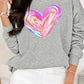 Valentine’s Day Heart Round Neck Drop Shoulder Sweatshirt - DAVERRI FASHIONS