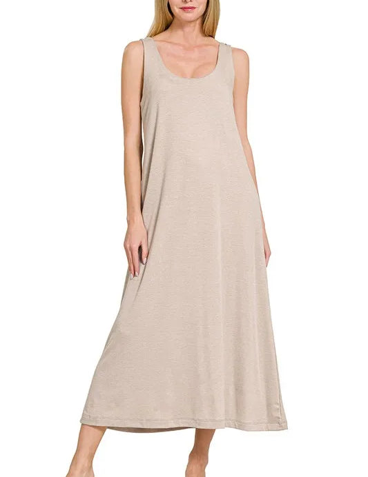 Zenana French Terry Twisted Strap Midi Dress | Daverri Fashions