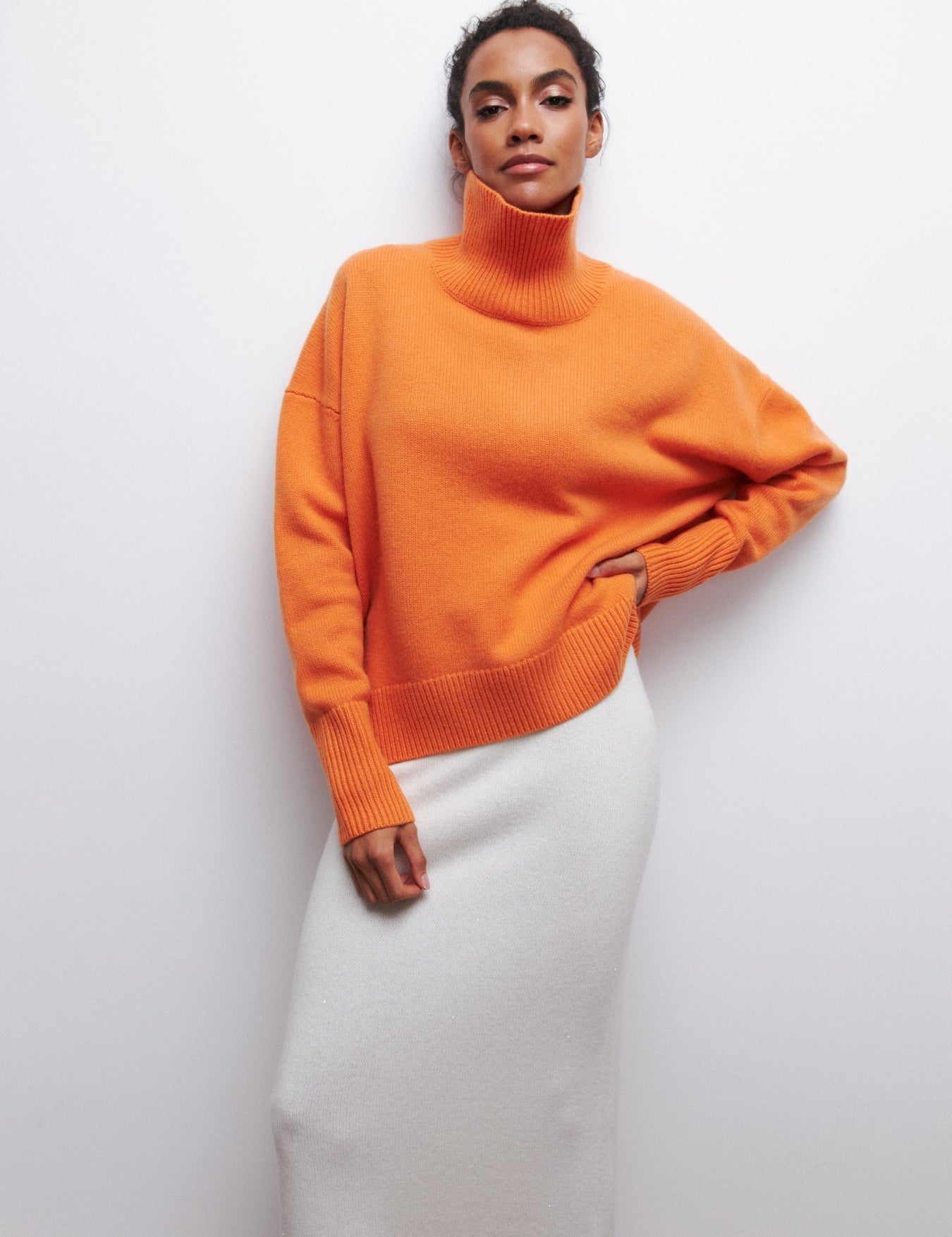 Orange Red Loose Fit Long Sleeve Turtleneck Sweater | Sweaters Daverri Fashions