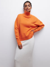 Orange Red Loose Fit Long Sleeve Turtleneck Sweater | Sweaters Daverri Fashions