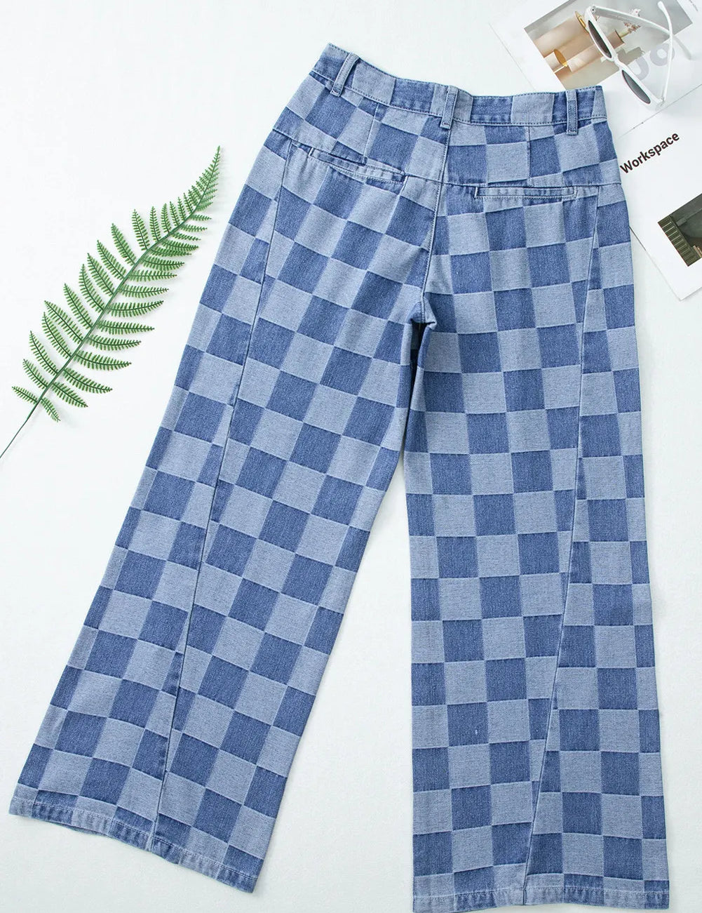 Checkered Wide Leg Jeans with Pockets | Jeans Daverri Fashions