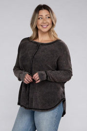 Plus Long Sleeve Cotton Waffle Knit Top Shirts & Tops