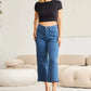 RFM Crop Chloe Tummy Control High Waist Raw Hem Jeans - DAVERRI FASHIONS