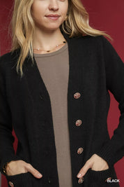 Umgee Button-Down Longline Sweater Cardigan with Front Pockets | Daverri Fashions