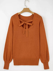 Solid Color Ribbed Trim Drop Shoulder Sweater - DAVERRI FASHIONS