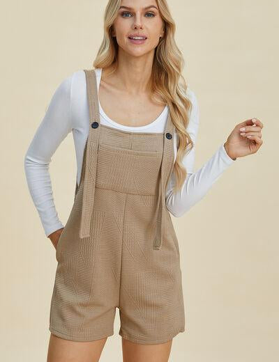 Khaki Double Take Textured Shortalls Plus Size | Shortalls Daverri Fashions