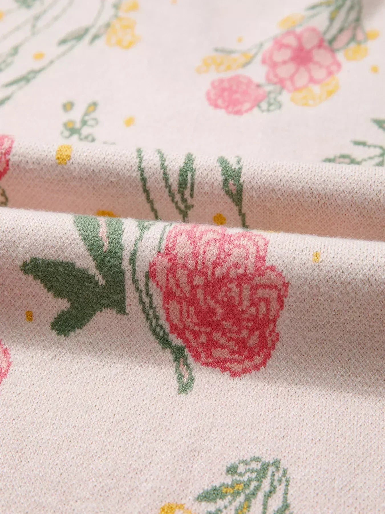 Floral Pattern Striped V Neck Loose Sweater - DAVERRI FASHIONS