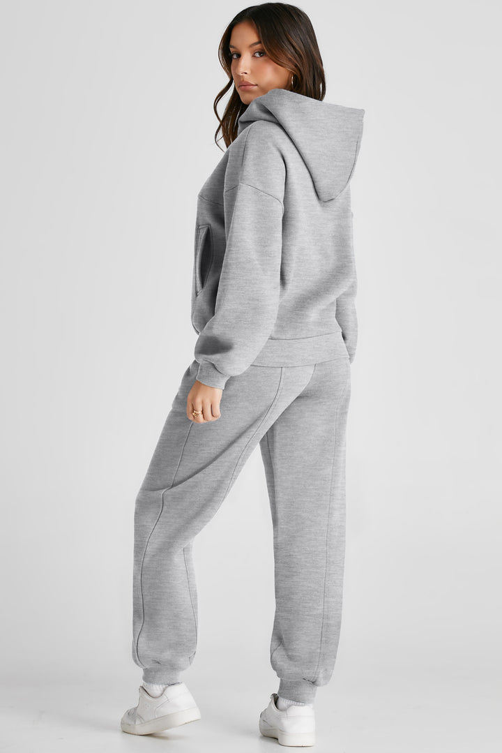 Dropped Shoulder Long Sleeve Hoodie and Pants Active Set Outfit Sets